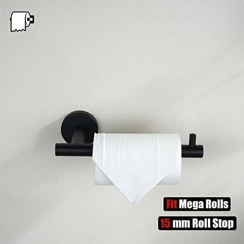 JQK Bathroom Hardware Set, 5-Piece Bath Accessories Set Matte Black Wall Mount Includes 24 in Towel Bar, 9 in HT Bar, TP Holder, Towel Hook x 2, BAS105-PB - color: Black