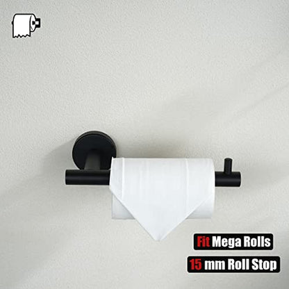 JQK Bathroom Hardware Set, 5-Piece Bath Accessories Set Matte Black Wall Mount Includes 24 in Towel Bar, 9 in HT Bar, TP Holder, Towel Hook x 2, BAS105-PB - color: Black