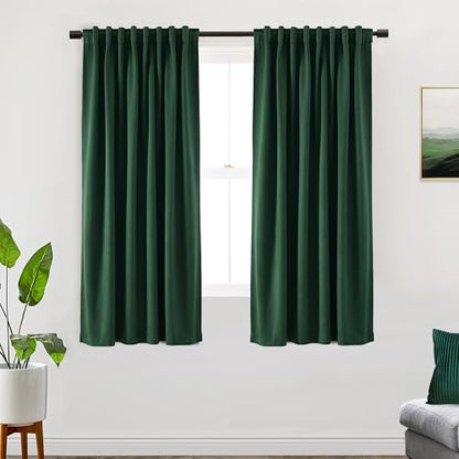 SHINELAND Hunter Green Light Blocking Black Out Curtains, 63" L Back Tab Rod Pocket Blackout Drapes for Bedroom Living Room, Dark Emerald - color: Emerald Green, size: 52"W x 63"L (Pack of 2)
