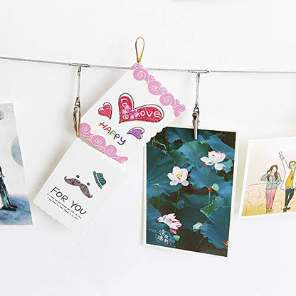 Multi-Purpose Steel Wall Hanging Photo Display Cable Wire Rod String with 12 Clips for Hanging Photos Notes and Artworks (Alligator Clip) - size: alligator clip