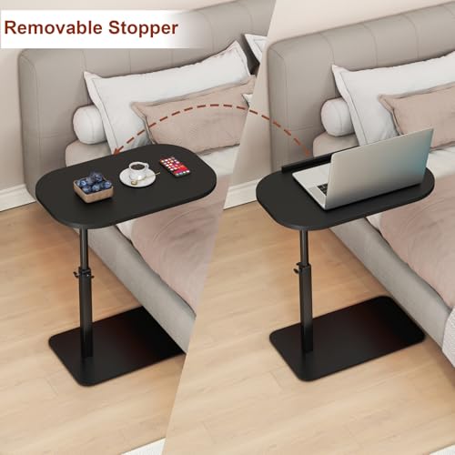 Solid Wood C Shaped Side Table for Sofa/Bed, Adjustable Height C Shaped End Table Metal Base, 360°Swivel/Flip Top Couch Tables That Slide Under, Small Spaces Laptop Stand Coffee Table (Black) - color: Black