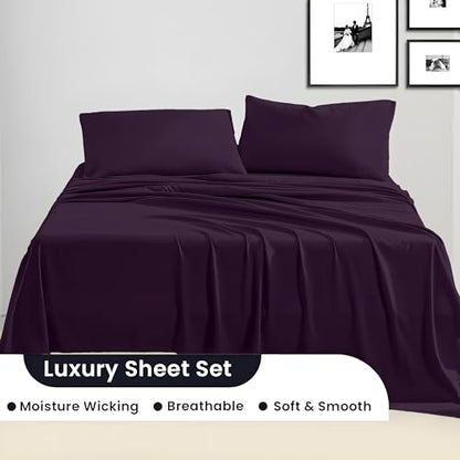 SGI bedding Queen Bed Sheets Set – Premium 600 TC Egyptian Cotton, Crisp & Cooling Sateen Weave, Extra Soft Hotel Collection, Fits Mattresses Up to 16 Inch Deep, Breathable & Long Lasting – Plum - color: 08 - Plum, size: Queen