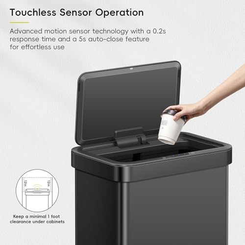 EKO Nova Sensor Trash Can, 21 Gallon/80 Liter Stainless Steel Rectangular Touchless Motion Sensor Trash Can, Matte Black - size: Nova 80L - Matte Black