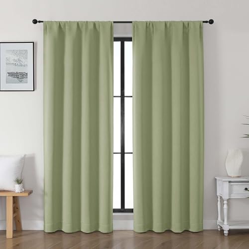 Gwine Sage Green Blackout Curtains for Living Room 72 inches Long, Noise Reducing Room Darkening Window Treatment Curtains for Bedroom, Farmhouse Decor with Rod Pocket, Each 40" Wx72 L,2PCS - color: Sage Green, size: 40"W x 72"L (Pack of 2)