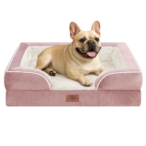 Comfort Expression Waterproof Orthopedic Dog Bed for Medium Size Dog | Supportive Egg Crate Foam Medium Pet Bed with Removable Bolsters, Dog Couch with Washable Cover & Non-Slip Bottom, 30x20 Inch - color: Pink, size: 30.0"L x 20.0"W x 7.0"Th