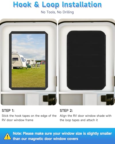 RV Door Window Shade Cover 25'' x 16'', Foldable Camper Sunshade with Magnets & Reflective Layer - Thermal Blackout, UV & Privacy Protection, No-Drill Hook & Loop Tape Install for Most Travel Trailers