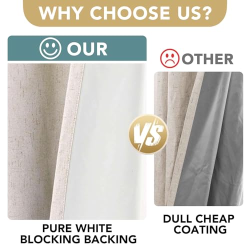 H.VERSAILTEX Linen Look 100% Blackout Curtains 45 Inches Long for Bedroom Full Light Blocking Rod Pocket 42 Inches Wide Linen Textured Thick Window Curtain Drapes with White Backing, Natural, 2 Panels - color: Natural, size: 42"W x 45"L (Pack of 2)