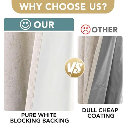 H.VERSAILTEX Linen Look 100% Blackout Curtains 45 Inches Long for Bedroom Full Light Blocking Rod Pocket 42 Inches Wide Linen Textured Thick Window Curtain Drapes with White Backing, Natural, 2 Panels - color: Natural, size: 42"W x 45"L (Pack of 2)