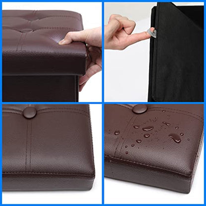 Bsketa Storage Ottoman, Folding Foot Stool with Thicker Foam Padded Seat Small Leather Storage Ottoman Bench Foot Rest for Living Room Foldable Coffee Table 17x13x13in,Brown - color: Brown