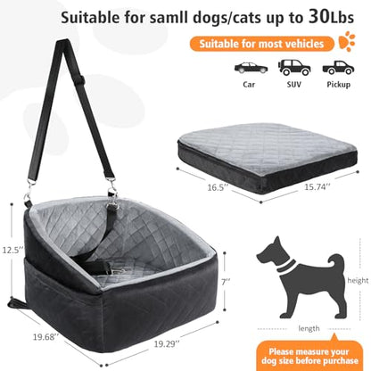 NEEZUKAR Dog Car Seat for Small Dogs,Detachable Washable Dog Booster Seat Under 30lbs, Pet Car Seat Travel Bed with Storage Pockets and Dog Safety Belt (Black/Grey) - color: Black/grey