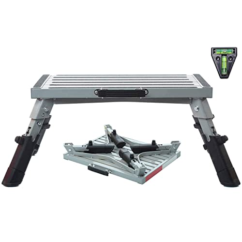 Homeon Wheels Large RV Step Stool, Adjustable Height Aluminum Folding Platform Step Ladder with Non-Slip Rubber Feet, Heavy Duty Support Up to 1500lbs, 19" x 14.5", for RV, Trailer, Truck, Outdoor - color: Gray