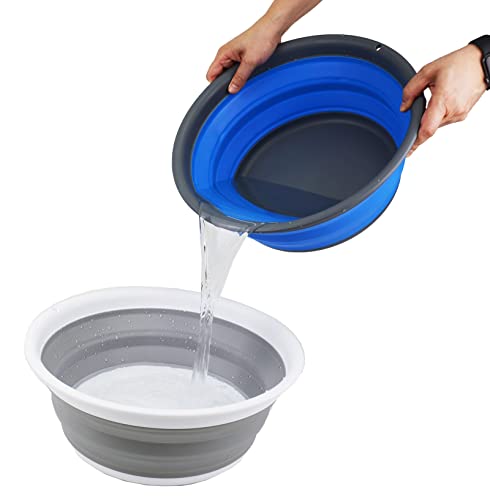 SAMMART 7.5L (1.98 Gallon) Collapsible Tub - Foldable Dish Tub - Portable Washing Basin - Space Saving Plastic Washtub (Grey/Blue) - color: Grey/Blue