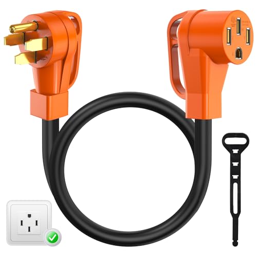Tera Extension Cord 50 Amp RV & EV 3 FT: NEMA 14-50P to 14-50R 4 Prong 250V Heavy Duty with Grip Handle Cord Organizer 6/3+8/1 Gauge STW RV Power Cord for Tesla J1772, Orange - size: 3FT, style: NEMA 14-50P