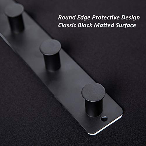 Small Coat Rack Wall Mounted, Black Coat Hooks Adhesive & Screw in, Stainless Steel Wall Hooks for Hanging Hat Towels Clothes, Metal Hook Rail with 4 Round Hangers - color: Black, size: 4 Hooks