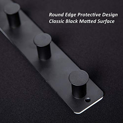 Small Coat Rack Wall Mounted, Black Coat Hooks Adhesive & Screw in, Stainless Steel Wall Hooks for Hanging Hat Towels Clothes, Metal Hook Rail with 4 Round Hangers - color: Black, size: 4 Hooks