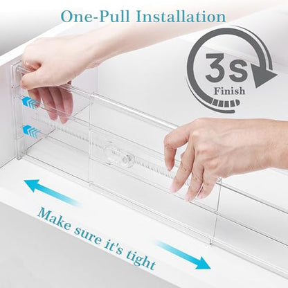 Vtopmart 4 Pack 6" Tall Upgrade Drawer Dividers for Big and Deep Drawer, 12.8"-22.3" Adjustable Expandable Dresser Drawer Organizer, Clear Plastic Separators for Dresser, Baby Supplies, Kitchenware - size: Tall-6" without Inserts