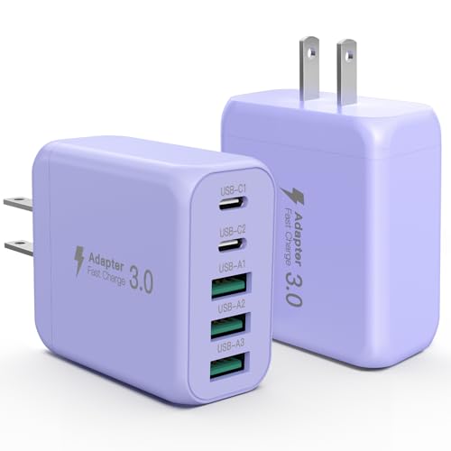EIZLXQ 60W USB C Fast Charger Block for iPhone 17 16 15 Pro Max, [2-Pack] Total 60W Max Charging Blocks,PD 3.0 Super Fast Charging for Galaxy S25/S24/S23 Ultra,iPad-Light Purple - color: Light Purple, size: 2-Pack