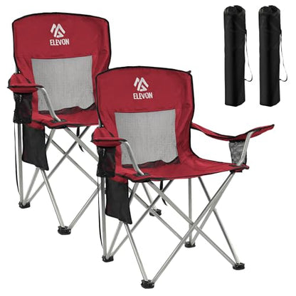 Elevon Camping Chair, Portable Folding Outdoor Chair with Arms, Cup Holder and Carry Bag - color: Burgundy-2 Pack