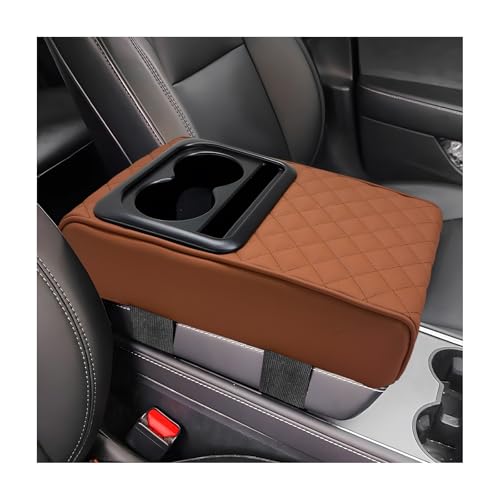 Car Center Console Armrest Pillow, Memory Foam Auto Armrest Box Cover with Cup Holder & Phone Holder, Waterproof Leather Arm Rest Protector Cushion, Interior Car Accessories (Diamond, Brown) - color: Diamond, Brown