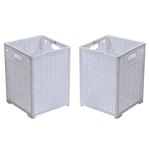 Eslite 42L Collapsible Plastic Laundry Baskets,Foldable Laundry Hamper,Pack of 2 (White) - color: White