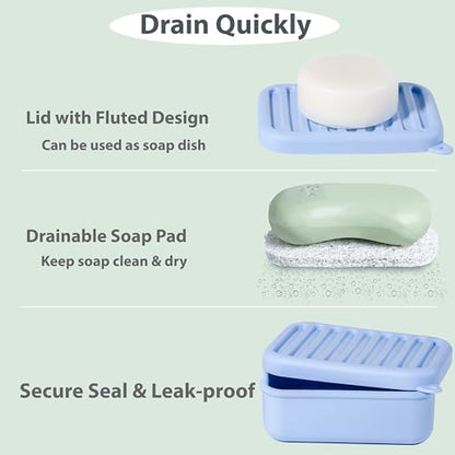 2PC Portable Leakproof Travel Soap Case, Silicone Travel Soap Case, Compact Soap Holder with Drainage Layer, Travel Soap Holder for Camping, Gym, Outdoor (Blue&Yellow) - color: Blue&yellow