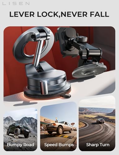 LISEN 2 Pack for Magsafe Car Mount, Magnetic Phone Holder for Car, Strong Magnetic Car Phone Mount, 89 LBS Suction Phone Mount Vacuum, Dashboard Gifts Phone Holders for Your Car Mount for iPhone 17