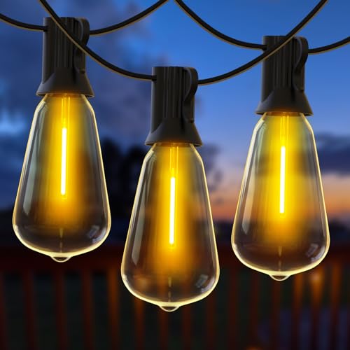Outdoor String Lights, 50FT Heavy Duty Patio String Lights with 26 LED Dimmable Plastic Shatterproof Bulbs, ST38 0.6W Waterproof Light Strings for Backyard, Porch, Bistro, Cafe, 2700K - size: ST38 50FT