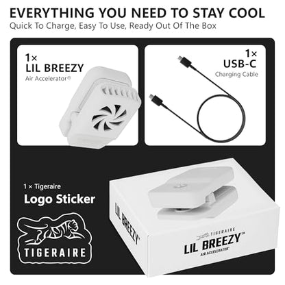 Tigeraire Lil Breezy Clip-On Hat Fan for Kids | 8 MPH Airflow, 6H Runtime, Rechargeable, Face and Head Cooling, Mini Personal Portable - color: White