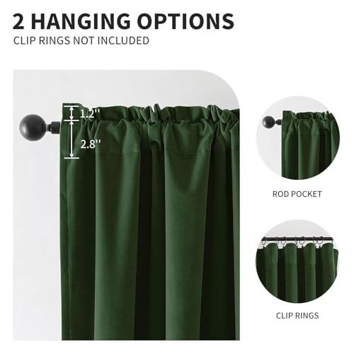 CUCRAF Dark Olive Green Velvet 100% Blackout Curtains 63 inches Long, Thermal Insulated, Noise Reducing Rod Pocket Luxury Drapes for Bedroom Living Room(52x63 inches, 2 Panels) - color: Dark Olive Green, size: 52"W x 63"L (Pack of 2)