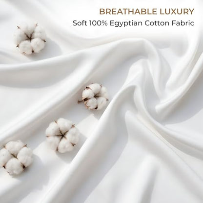 SGI bedding 100% Egyptian Cotton Sheets King Size – 600 Thread Count Sheets Set, Soft, Cooling, 15" Deep Pocket, Luxury Hotel Bedding, Breathable, Durable - White - color: 01 - White, size: King