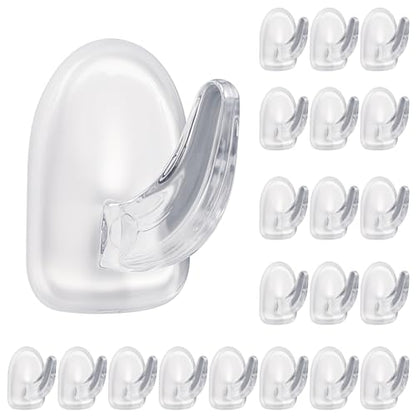 Nogeqi 20 PCS Clear Adhesive Hooks for Hanging, Plastic Small Acrylic Sticky Wall Hooks with Non Marking Sticker for Home Kitchen Bathroom Bedroom Office