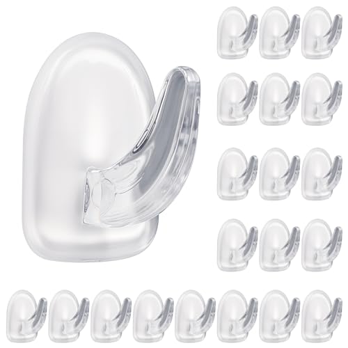 Nogeqi 20 PCS Clear Adhesive Hooks for Hanging, Plastic Small Acrylic Sticky Wall Hooks with Non Marking Sticker for Home Kitchen Bathroom Bedroom Office