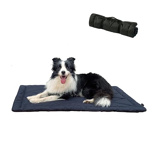 Rollup Camping Outdoor Dog Bed,Portable Dog Travel Mat with Carry Handles for Medium Large Dogs Waterproof Washable Pet Pad,42 * 28”Dark Blue - size: Large