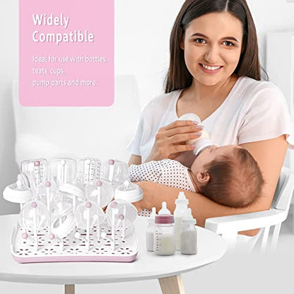 Termichy Baby Bottle Drying Rack, Large Capacity Baby Bottle Rack for Bottles, Dry Rack with Removable Water Tray(Pink) - color: Pink, size: Countertop Style