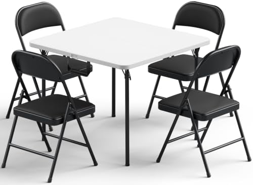 Folding Table and Chairs Set for 4, 5 Piece Card Table Set with 36" Square Foldable Table & 4 Padded Folding Chairs, Portable Indoor Outdoor Dining Table Set for Picnic, Camping, RV, Game Night, Patio - color: Black, size: 36IN