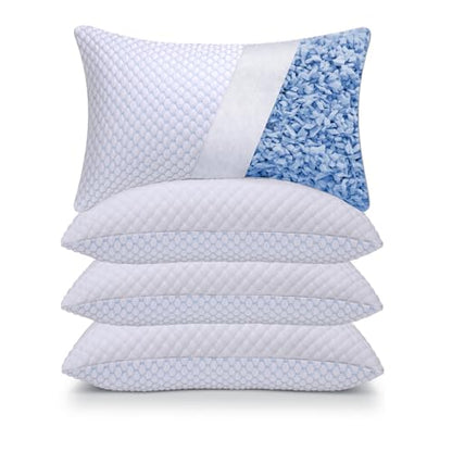 OSBED Shredded Memory Foam Pillows Standard Size Pack of 4 | Neck pain relief, supportive, odorless, cooling pillow, adjustable, washable, CertiPUR-US hypoallergenic adult pillow - size: Standard (Pack of 4)