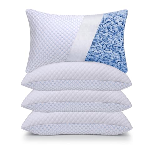 OSBED Shredded Memory Foam Pillows Standard Size Pack of 4 | Neck pain relief, supportive, odorless, cooling pillow, adjustable, washable, CertiPUR-US hypoallergenic adult pillow - size: Standard (Pack of 4)