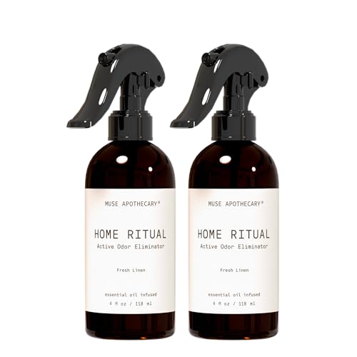 Muse Apothecary Home Ritual Active Odor Eliminator Spray - Furniture Deodorizer Spray & Bathroom Odor Eliminator for Home - Essential Oil Air Freshener - 4oz, Fresh Linen - size: 4 Fl Oz (Pack of 2)