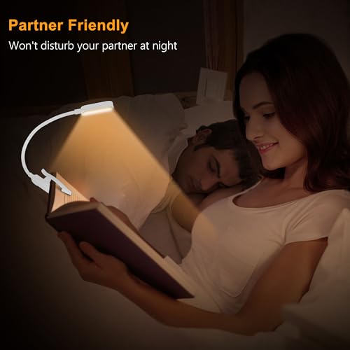 Gritin 16 LED Rechargeable Book Light for Reading in Bed- Eye Caring 3 Color Temperatures, Stepless Dimming Brightness, 80 Hrs Runtime, Lightweight Flexible Clip on Light for Book Lovers-White | Eye Caring 3 Color Temperatures, Stepless Dimming Brightness