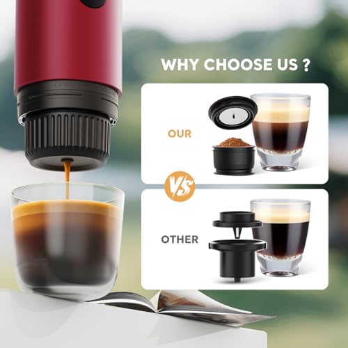 Portable Espresso Machine, Travel Coffee Maker for Camping, Car Coffee Maker Self-Heating with USB-C, 20 Bar 2-in-1 Electric Coffee Maker With Ground Coffee & NS Capsule for RV, Hiking, Office(White) - color: RED
