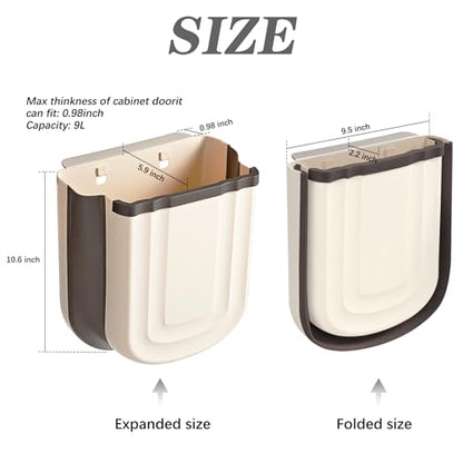 Kitchen Hanging Trash Can, 2.4 Gallon / 9L Collapsible Waste Bin, Small Kitchen Compost Bin for Food Scraps, Wall Mounted Garbage Can for Bathroom, Car, RV(Khaki) - color: Khaki
