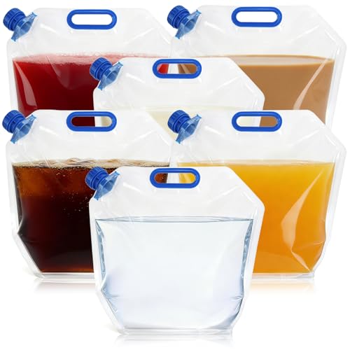 AVLA 6 Pack Collapsible Water Container Bag, 1.5 Gal Clear Plastic Foldable Storage Jug, No-Leak Freezable Camping Carrier Tank, Folding Hiking Hydration Canteen for Outdoor Sport Riding Mountaineer