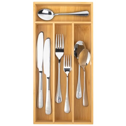 Silverware Organizer - Bamboo Kitchen Drawer Utensil Holder with 4 Slots (Natural) - color: Natural, size: 4 Slots