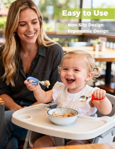 Toddler Utensils, Stainless Steel Baby Forks and Spoons Set with Silicone Handle, Kids Silverware with Portable Storage Case, Baby Feeding Essentials, Dishwasher Safe (Blue+Red) - color: Blue+Red