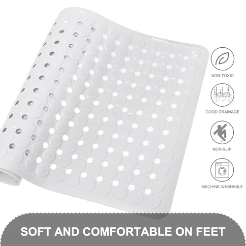 TEESHLY Bath Mat for Tub & Shower, Non Slip Soft Bathmat with Suction Cups & Drain Holes, Machine Washable Bathtub Floor Liner Mats for Bathroom, 35x16 Inch, White - color: White (Opaque)