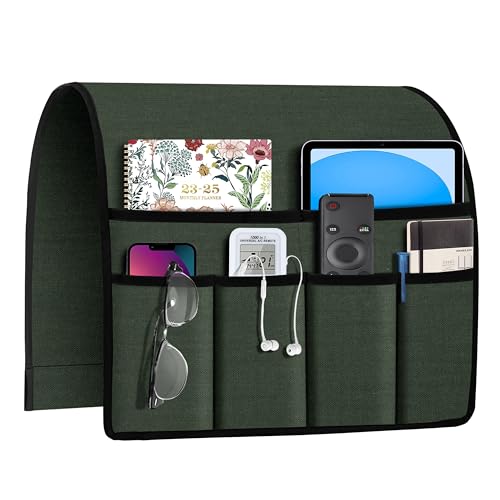 Joywell Armrest Organizer Remote Holder for Recliner Armchair Caddy Couch Sofa Arm Chair Caddie with 6 Pocket Storage for Magazine, Phone, iPad,Olive Green - color: Olive Green, size: 19'' x 35''
