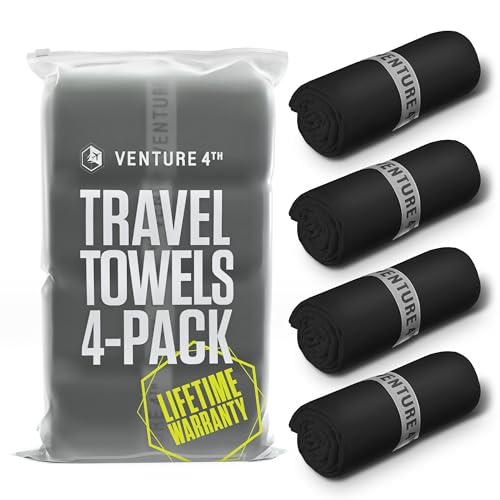VENTURE 4TH - 4pcs Quick Dry Towels. Microfiber Travel Towels. Lightweight & Fast Drying Travel Towels for Body. Compact & Easy to Pack - 4 Pack Black Large - color: 4-pack Black, size: 60.00" x 31.50"