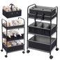 Honeydak 2in1 Baby Diaper Caddy Organizer Cart 3 Tier Large Capacity Metal Utility Bedside Rolling Cart with Divider Newborn Registry Nursery Essential Must Have Crib Bedroom Baby Shower(Black) - color: Black
