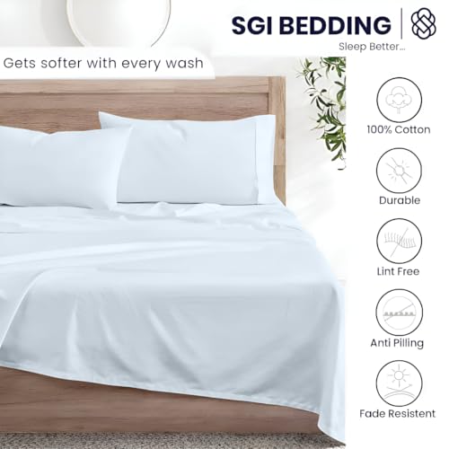 SGI bedding Queen Bed Sheets Set – Premium 600 TC Egyptian Cotton, Crisp Cooling Sateen Weave, Extra Soft Hotel Collection, Fits Mattresses Up to 16 Inch Deep, Breathable Long Lasting – Light Blue - color: 16 - Light Blue, size: Queen