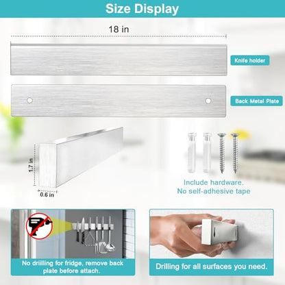 Magnetic Knife Holder for Wall 18 Inch Knife Magnetic Strip Refrigerator Knife Magnet Bar Wall Mount Knife Rack for RV Kitchen Utensil Holder Metal Tool Holder Knife Block for Kitchen Organization - size: 18 inches